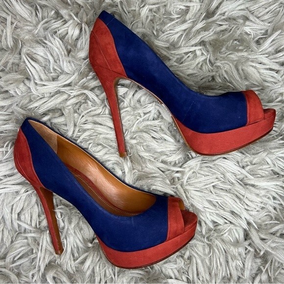 SCHUTZ blue & orange suede platform stiletto high heels women's shoe size 7 B - Picture 4 of 8